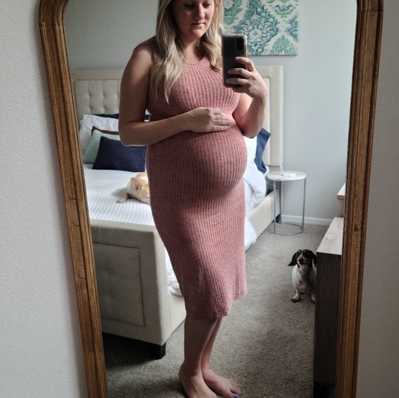 Ribbed Rust Red Maternity Dress- Pinkblush - Picture 4 of 4